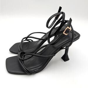 Open Edit Rachel Strappy Heel Sandals Adjustable Women's Black Size US8M EU38